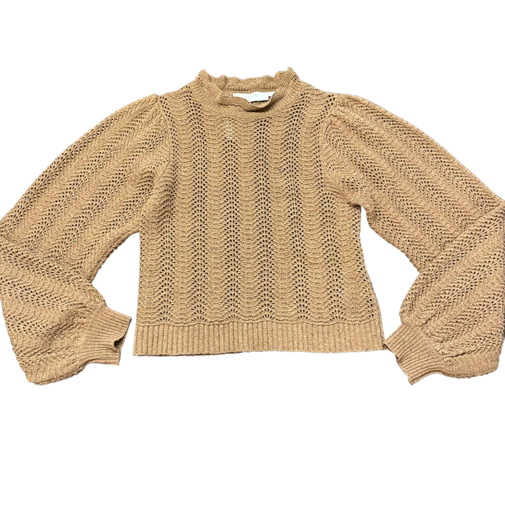 ASTR Brynn mock neck brown pointelle sweater, Small
